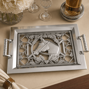 Arthur Court Equestrian Equestrian Horse Glass Top Serving Tray