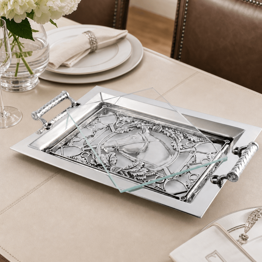 Arthur Court Equestrian Equestrian Horse Glass Top Serving Tray