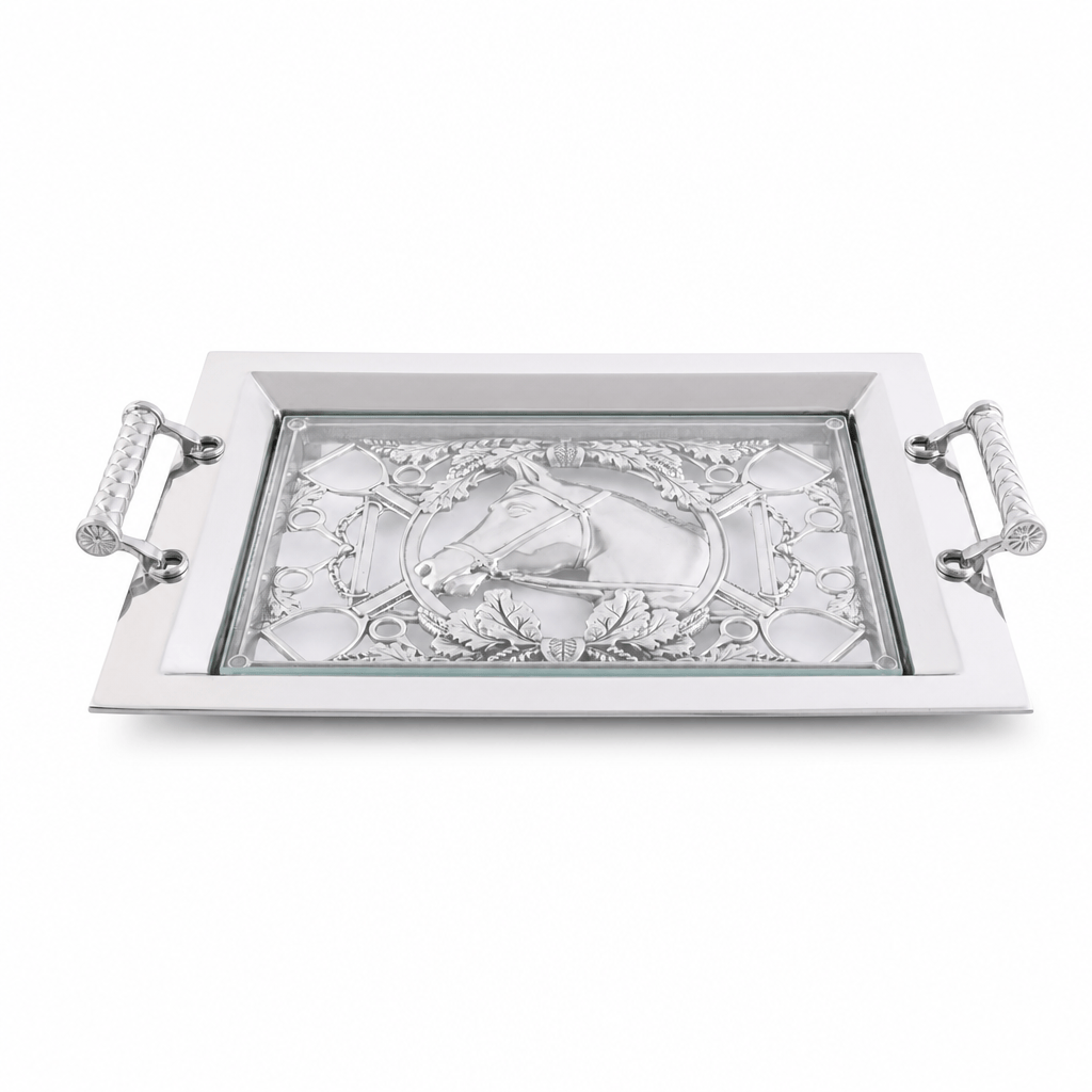 Arthur Court Equestrian Equestrian Horse Glass Top Serving Tray