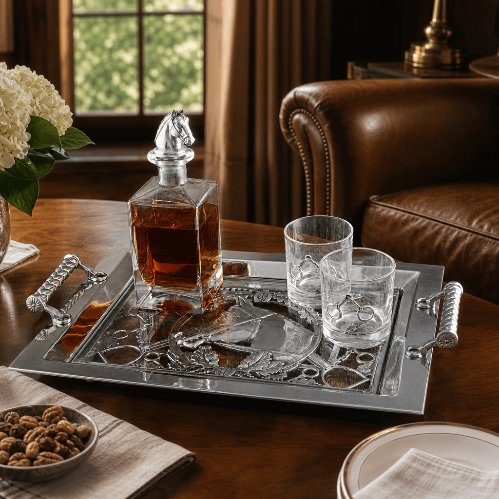 Arthur Court Equestrian Equestrian Horse Glass Top Serving Tray