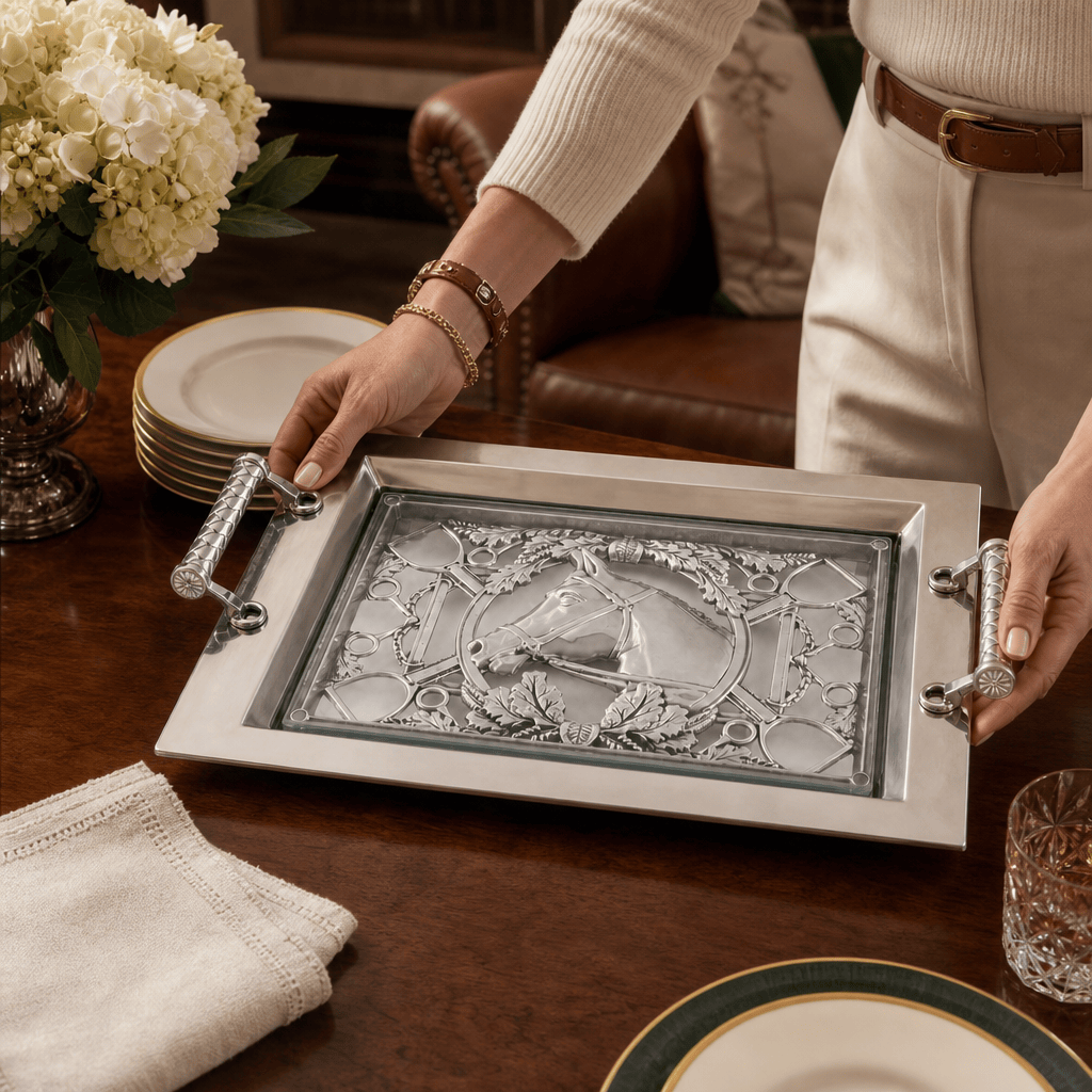 Arthur Court Equestrian Equestrian Horse Glass Top Serving Tray