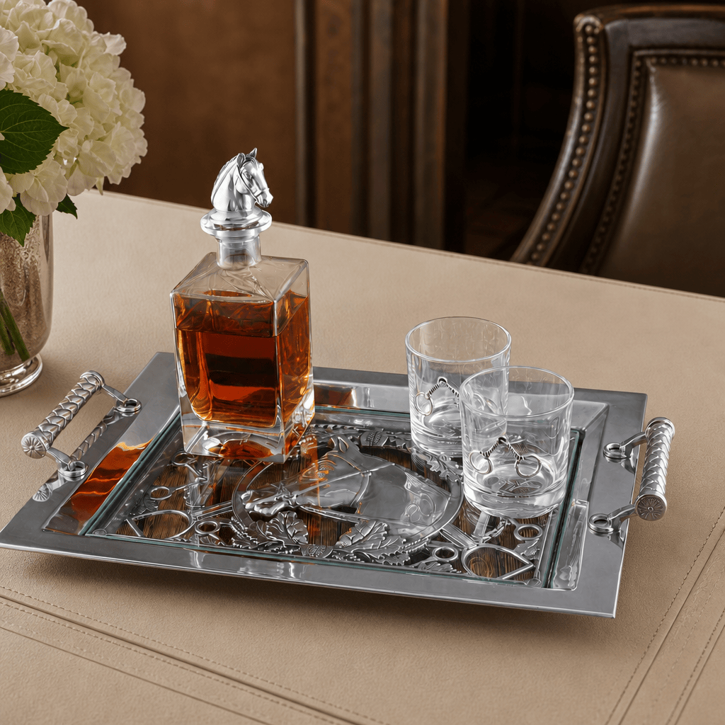 Arthur Court Equestrian Equestrian Horse Glass Top Serving Tray