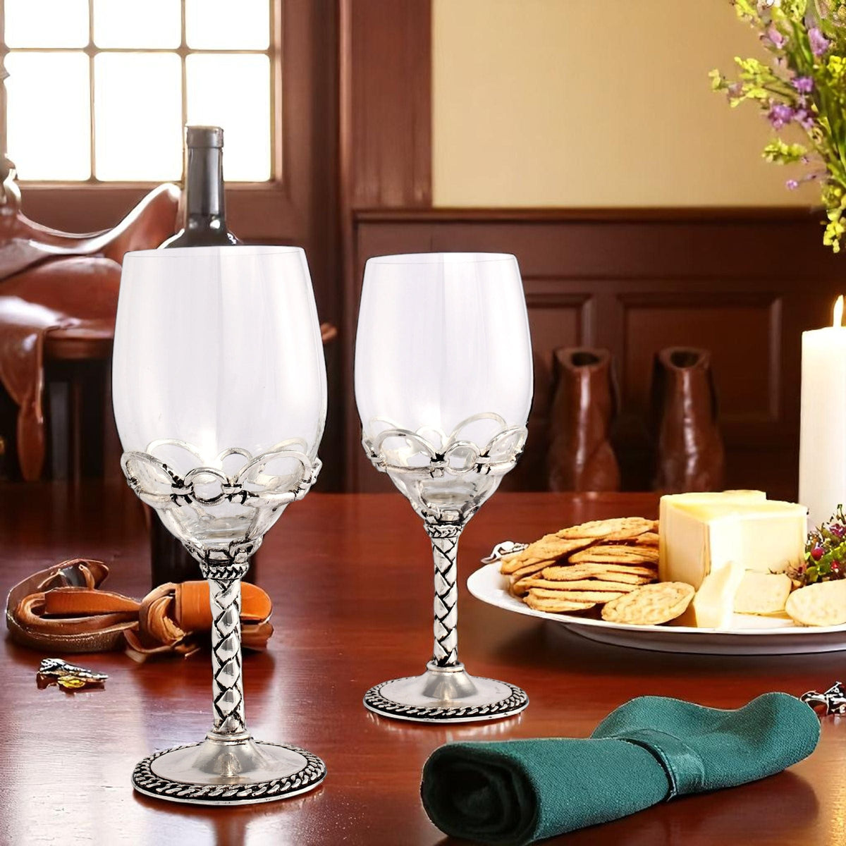 Arthur Court Equestrian Equestrian Pair of Wine Glasses