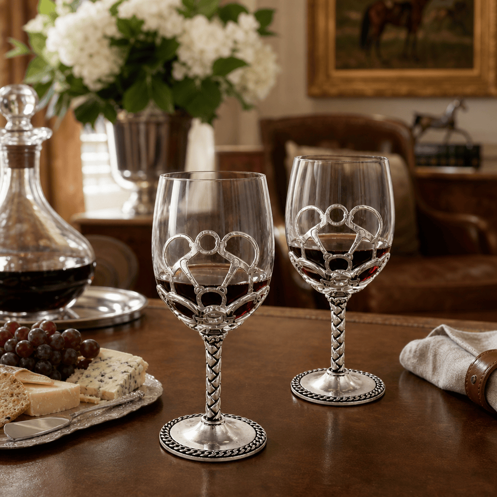 Arthur Court Equestrian Equestrian Pair of Wine Glasses