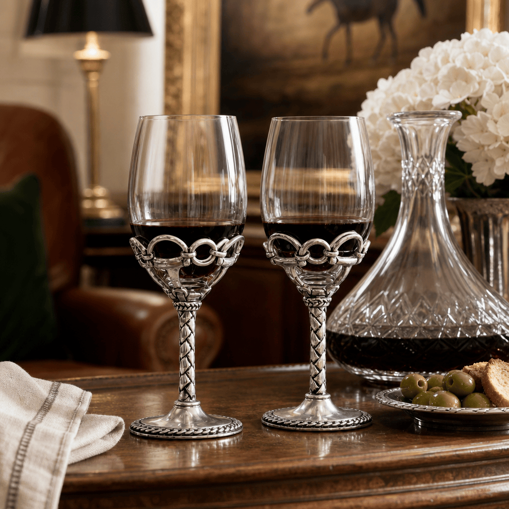 Arthur Court Equestrian Equestrian Pair of Wine Glasses
