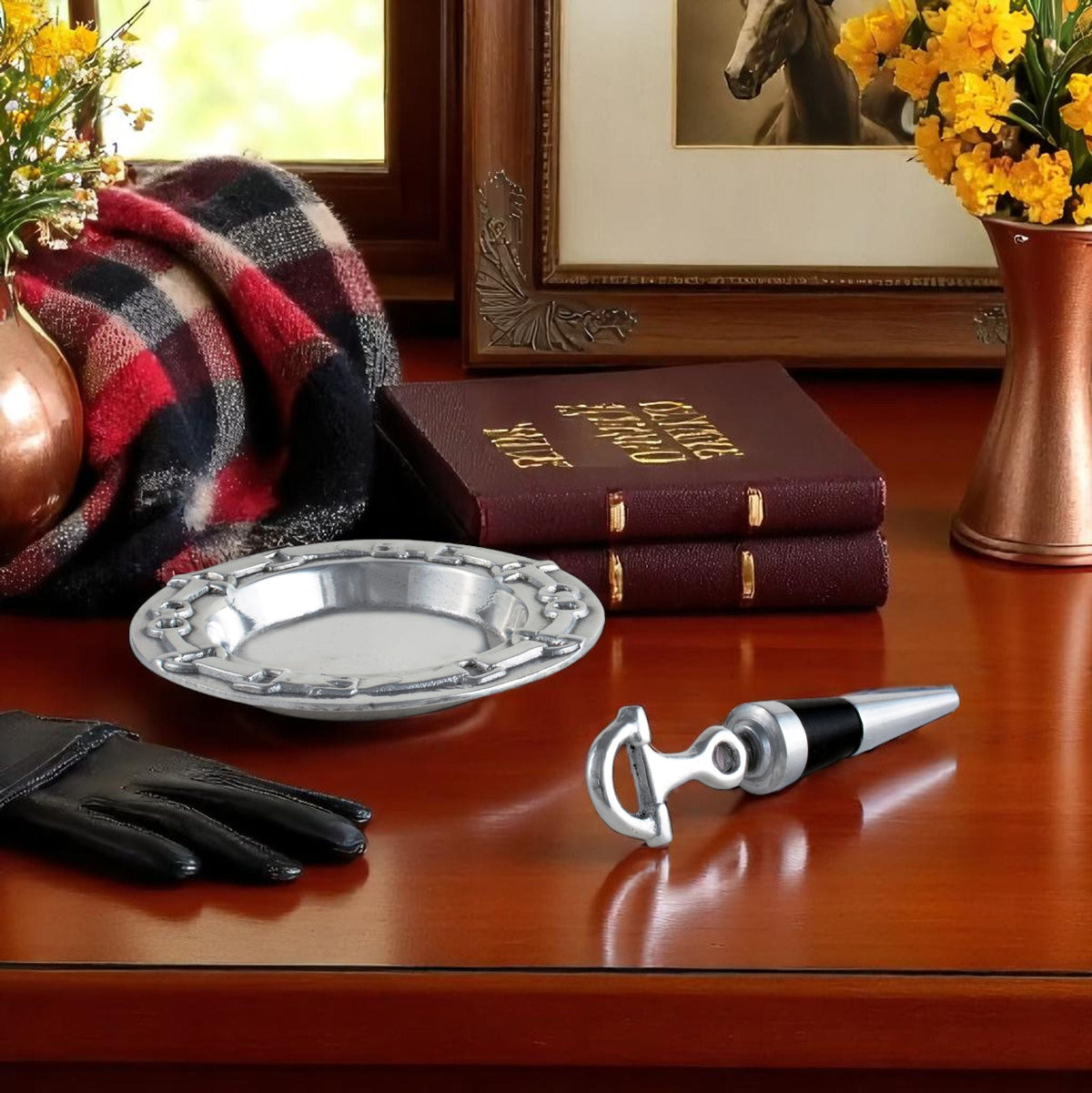 Arthur Court Equestrian Equestrian Wine Coaster and Stopper Set