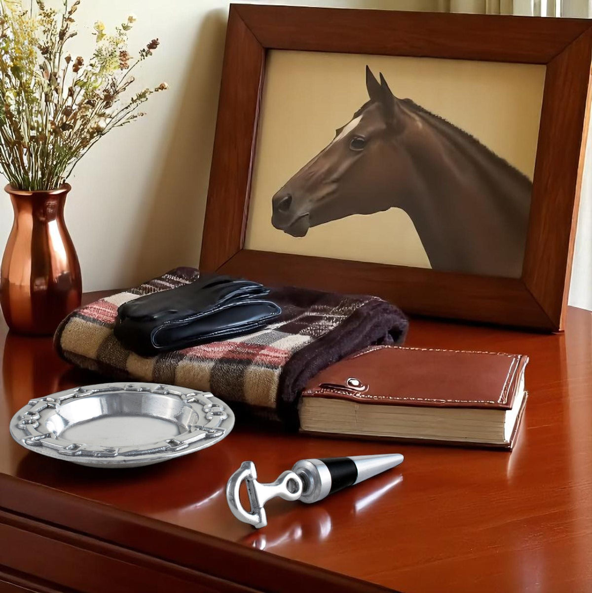 Arthur Court Equestrian Equestrian Wine Coaster and Stopper Set