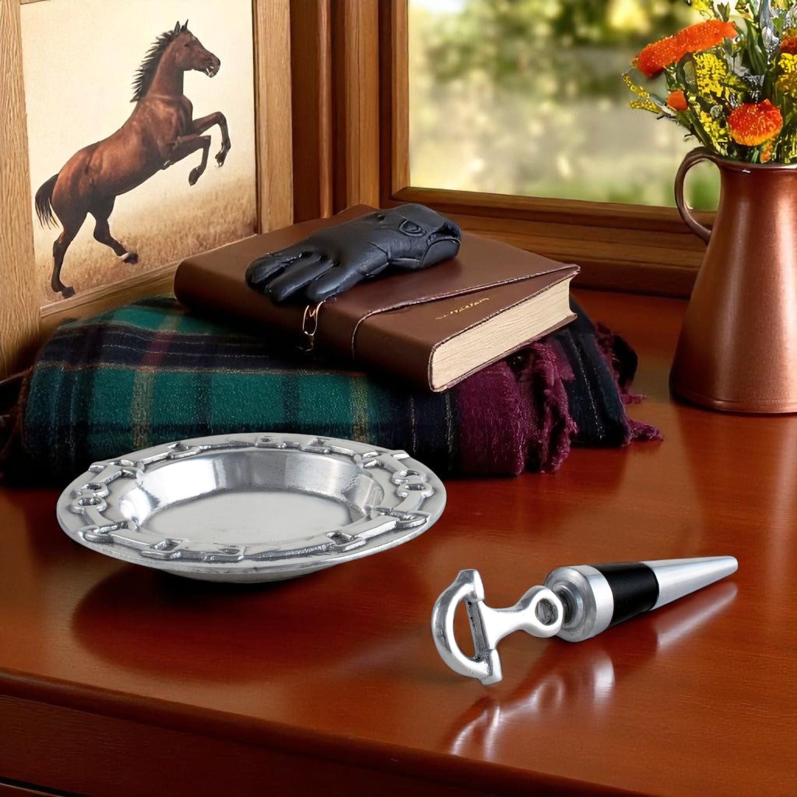 Arthur Court Equestrian Equestrian Wine Coaster and Stopper Set