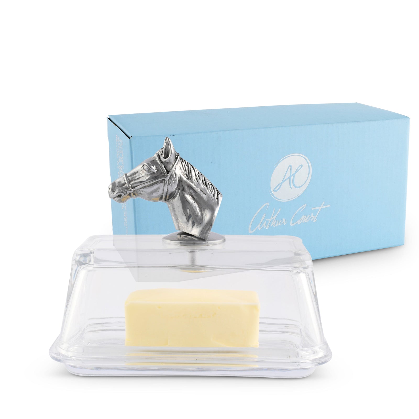 Arthur Court Equestrian Glass Butter Dish - Horse Head