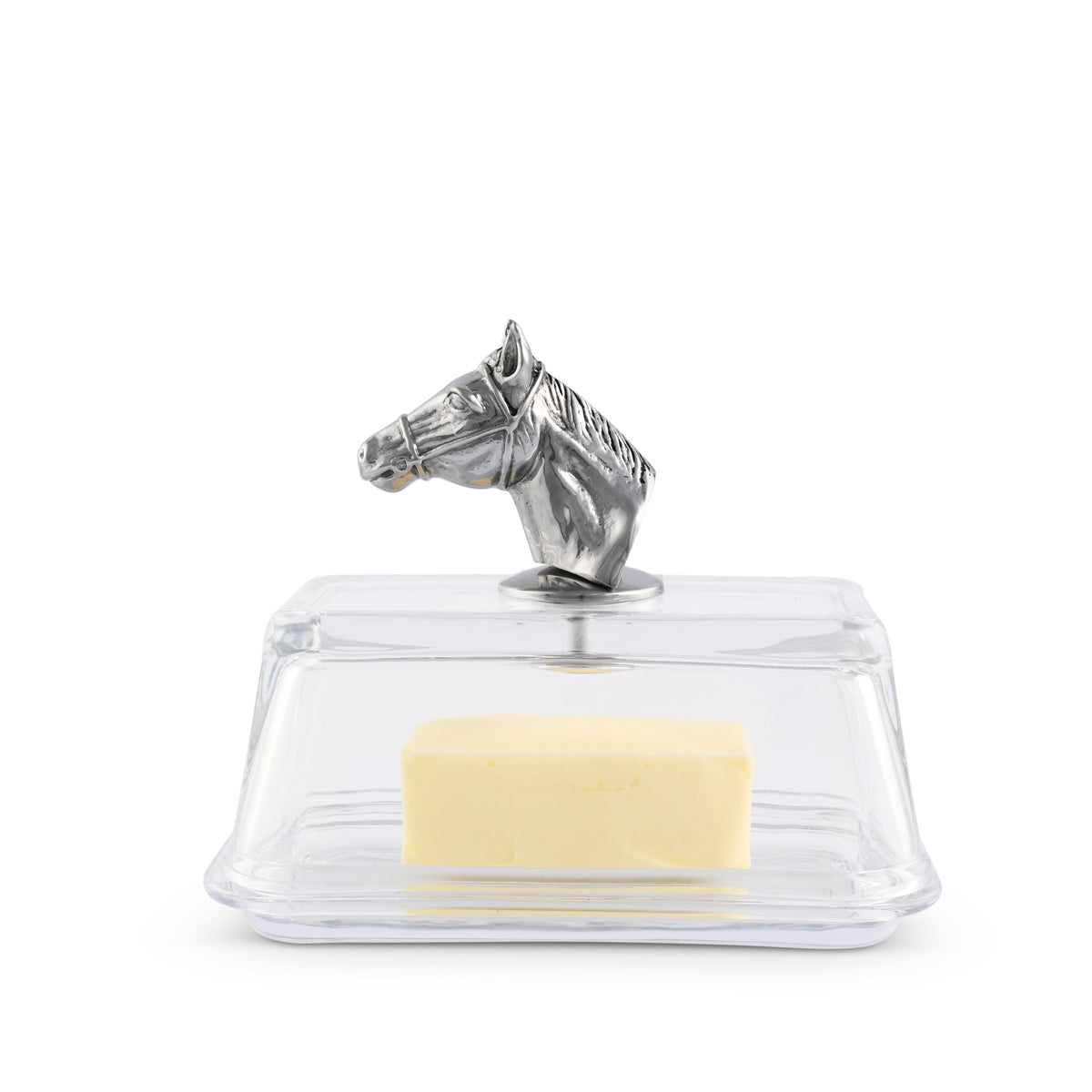 Arthur Court Equestrian Glass Butter Dish - Horse Head
