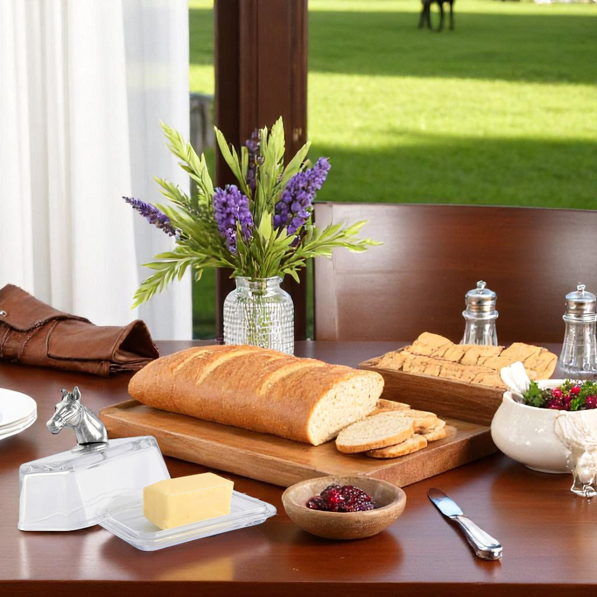 Arthur Court Equestrian Glass Butter Dish - Horse Head