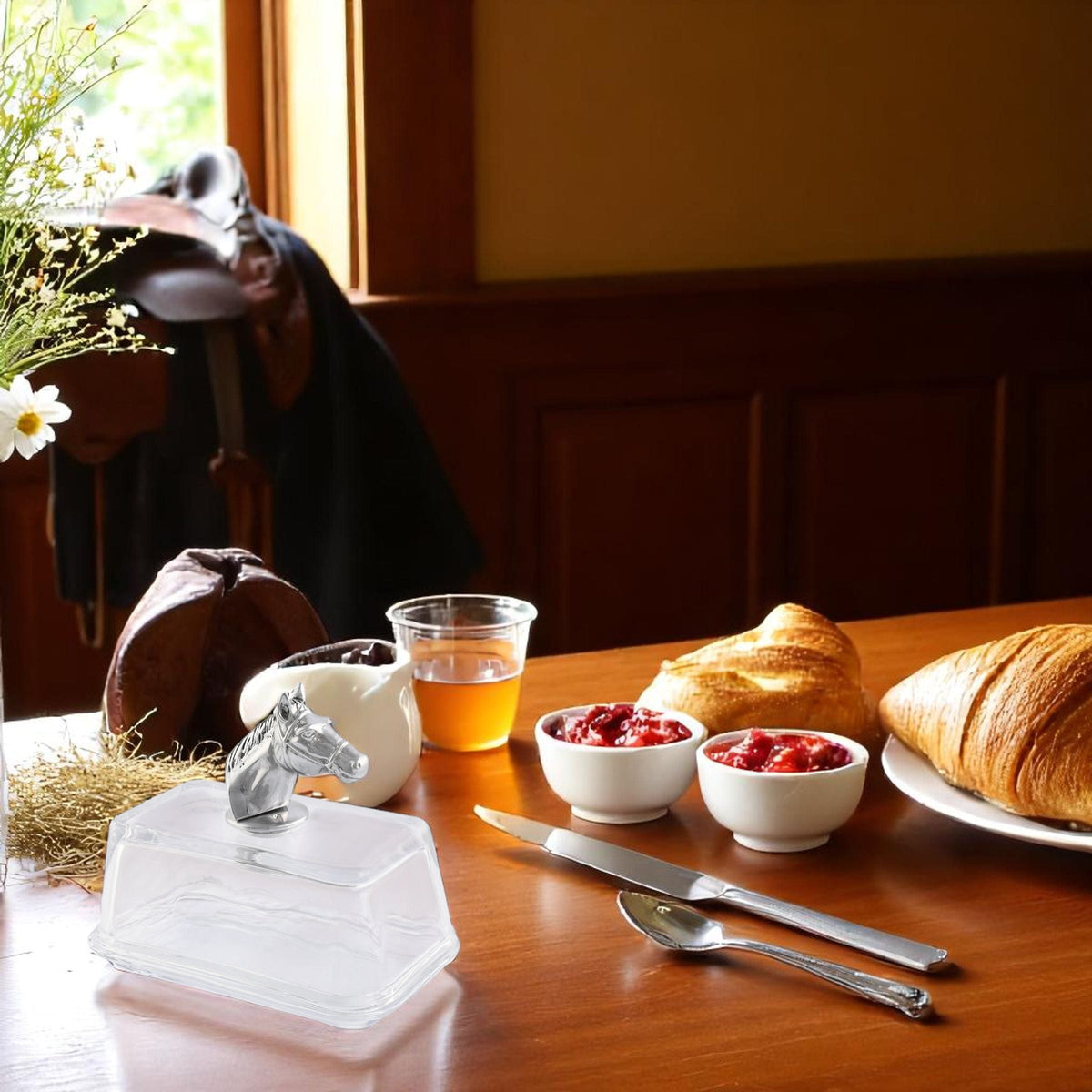 Arthur Court Equestrian Glass Butter Dish - Horse Head