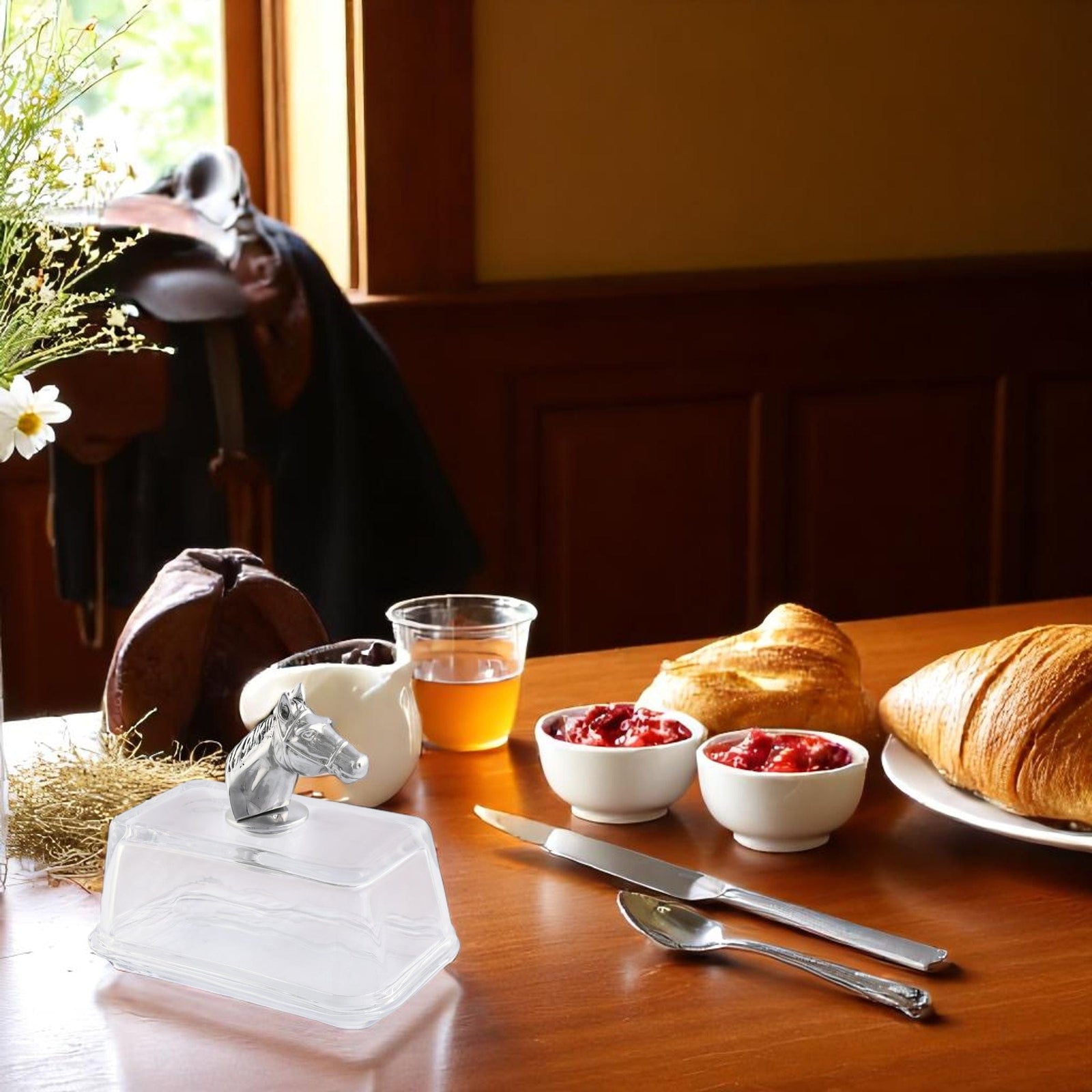 Arthur Court Equestrian Glass Butter Dish - Horse Head