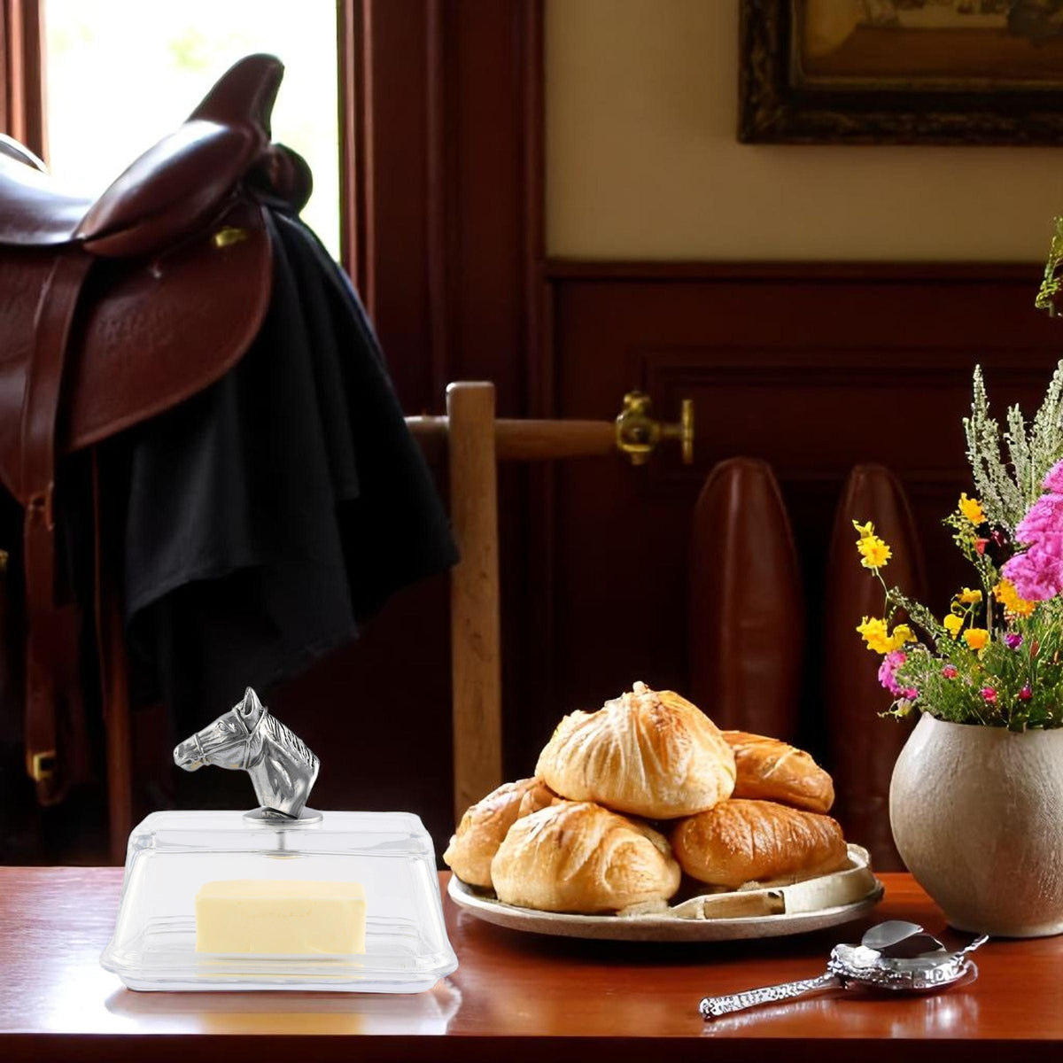 Arthur Court Equestrian Glass Butter Dish - Horse Head