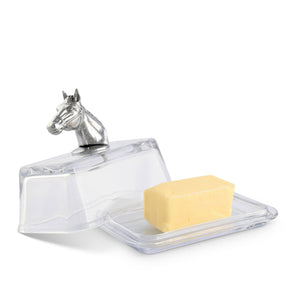 Arthur Court Equestrian Glass Butter Dish - Horse Head