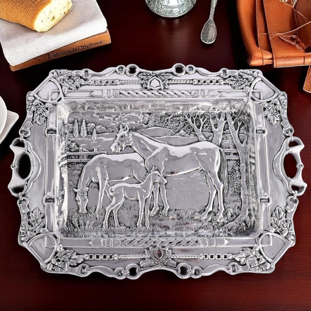 Arthur Court Equestrian Grazing Horses Parlor Tray