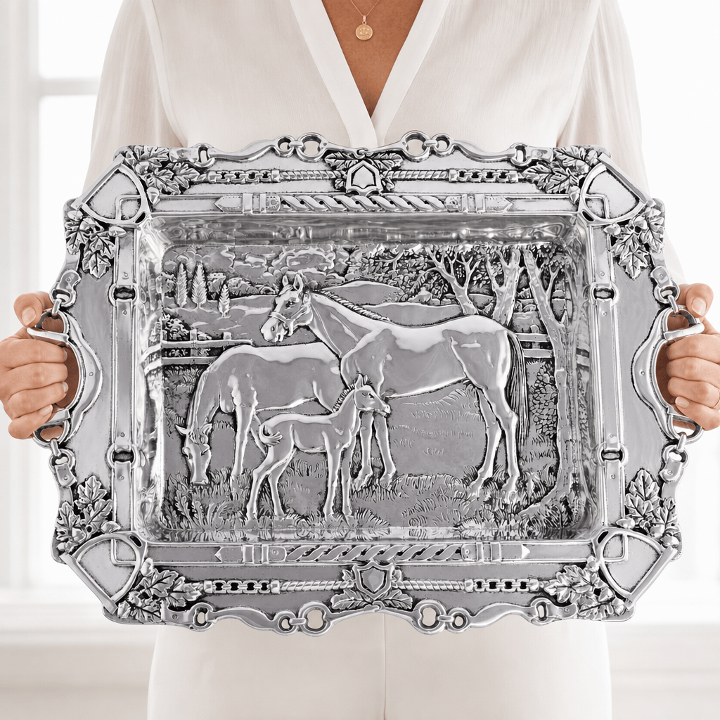 Arthur Court Equestrian Grazing Horses Parlor Tray