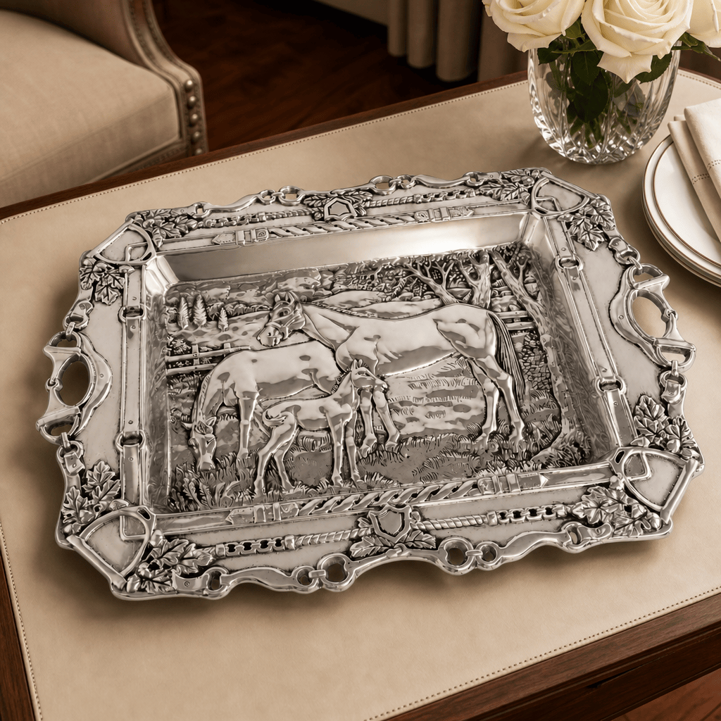 Arthur Court Equestrian Grazing Horses Parlor Tray