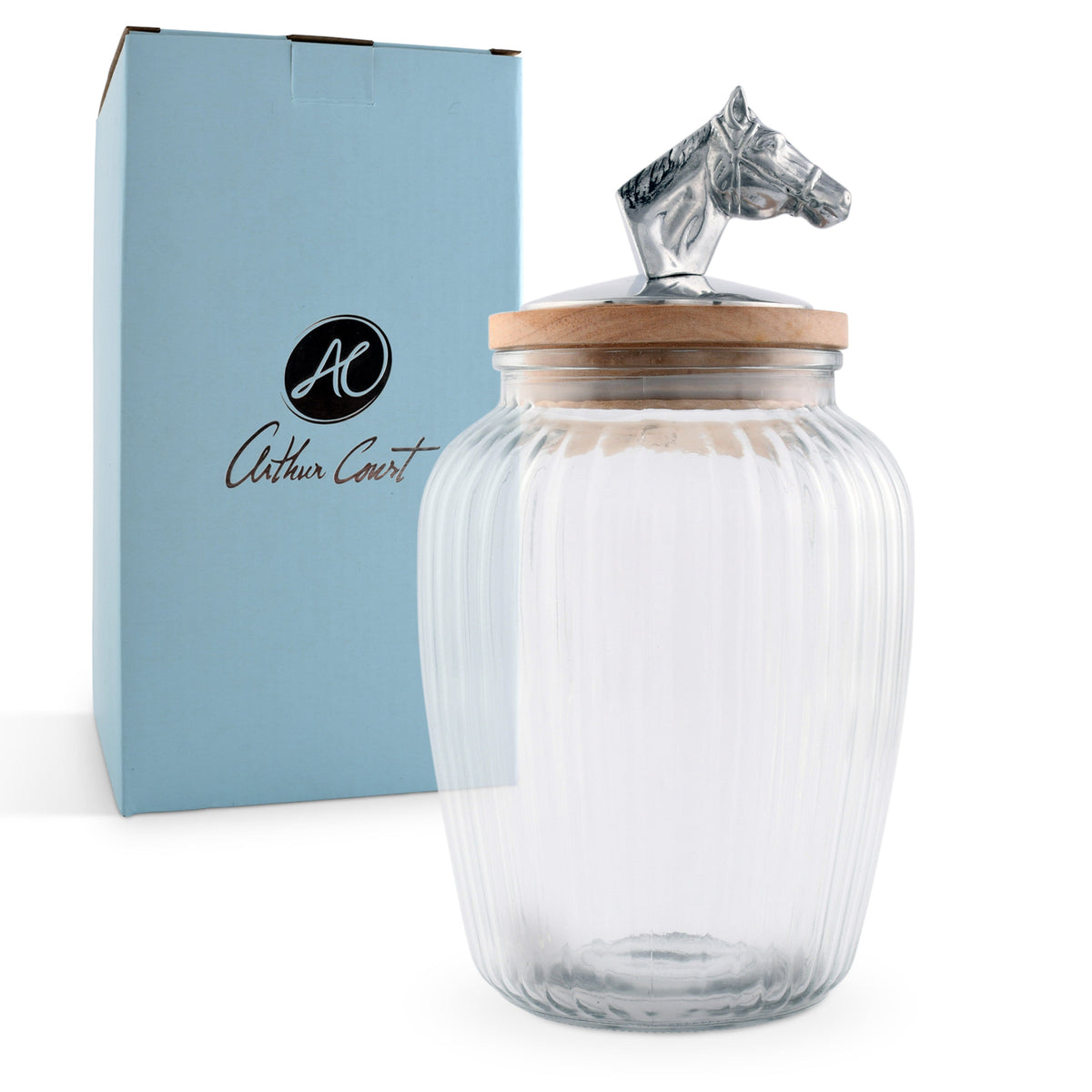 Arthur Court Equestrian Horse Head Knob Glass Canisters