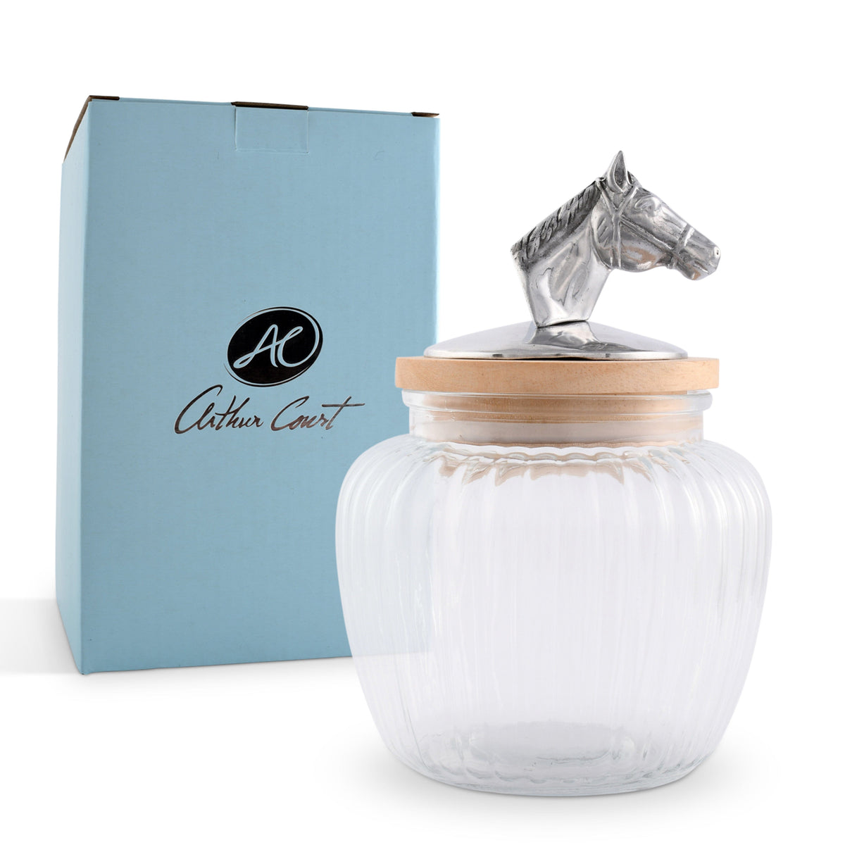 Arthur Court Equestrian Horse Head Knob Glass Canisters