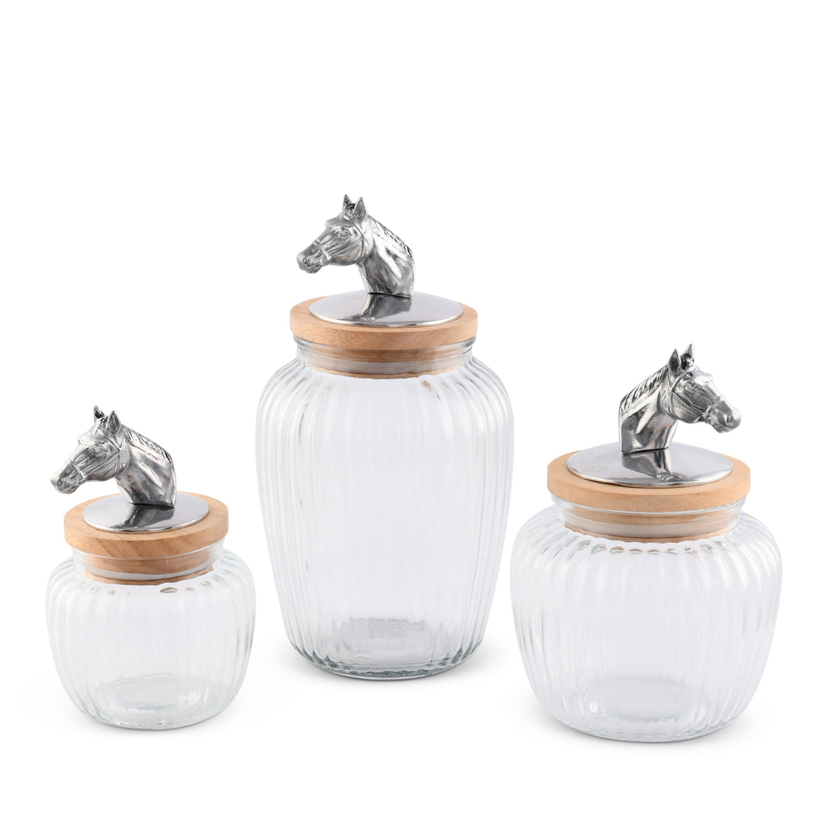 Arthur Court Equestrian Horse Head Knob Glass Canisters
