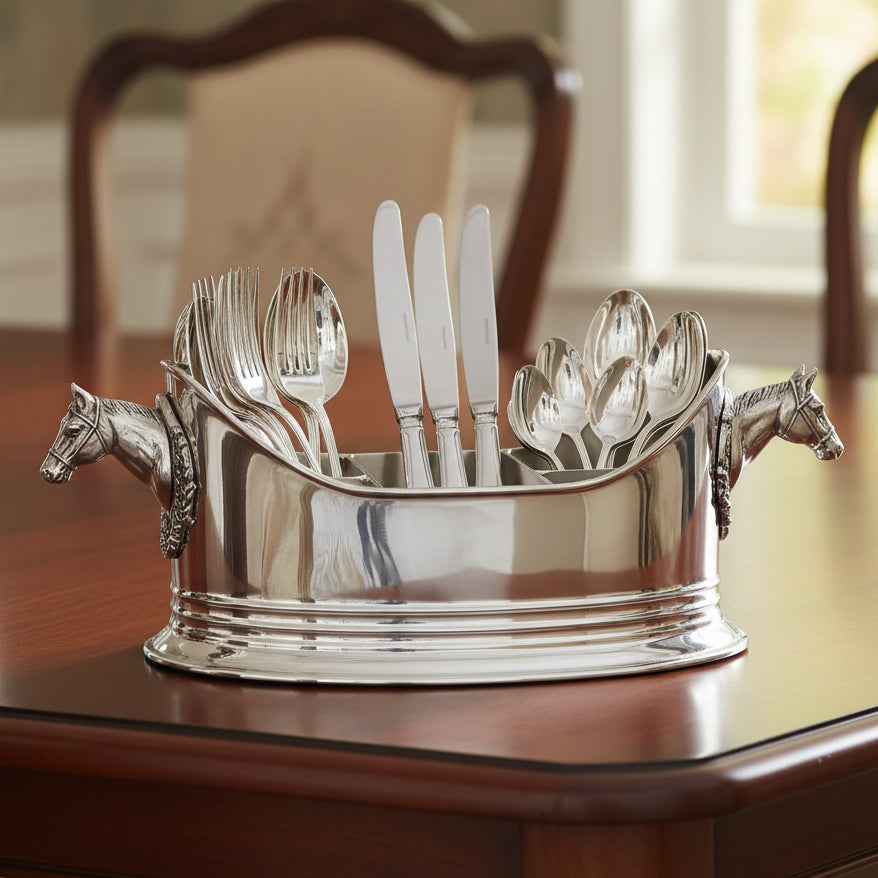 Arthur Court Equestrian Horse Head Silverware Caddy