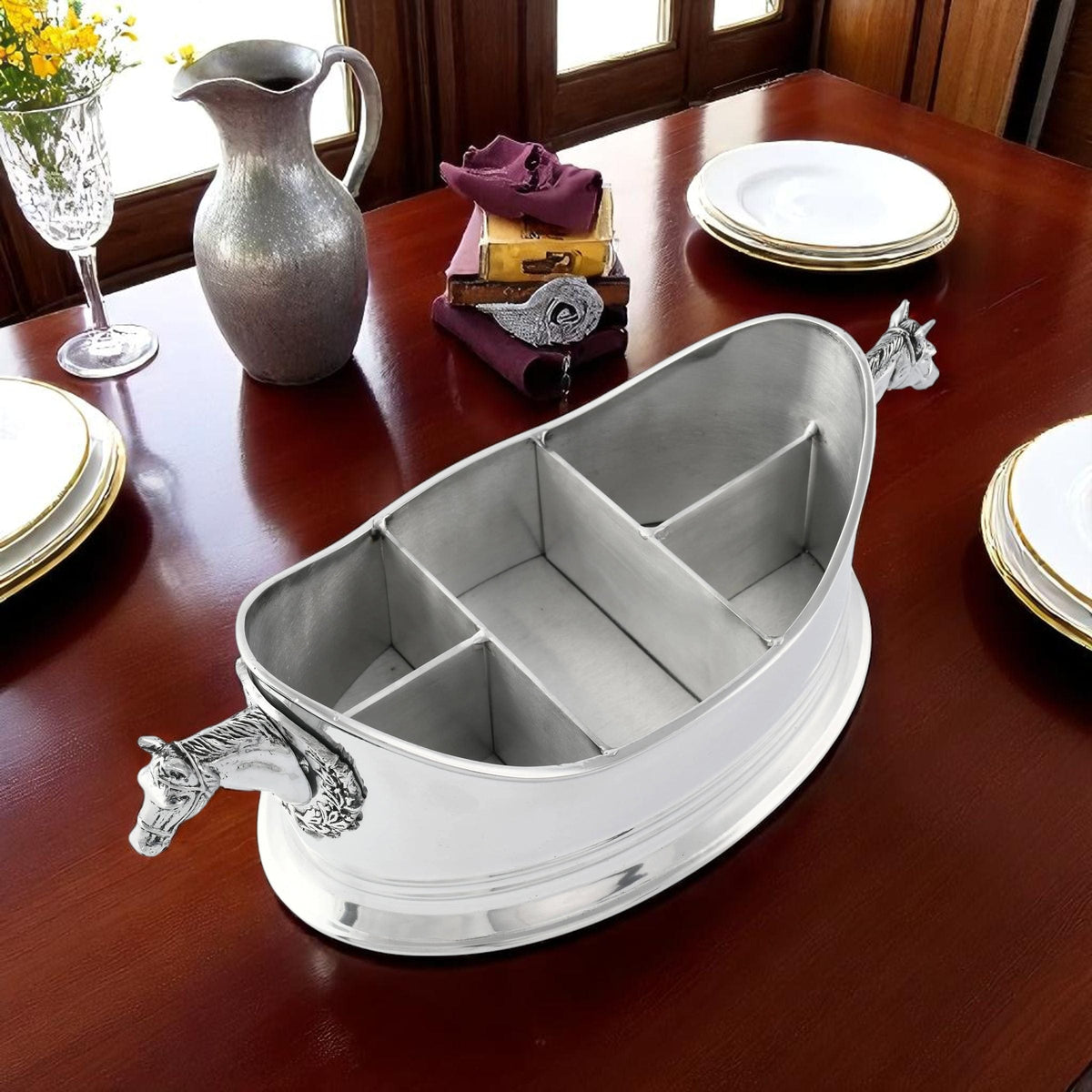 Arthur Court Equestrian Horse Head Silverware Caddy