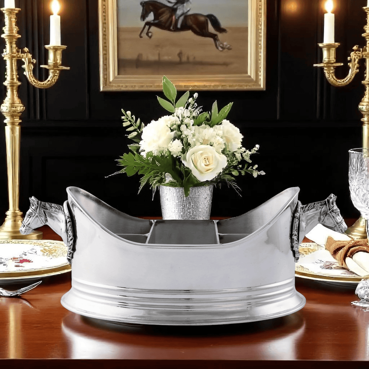 Arthur Court Equestrian Horse Head Silverware Caddy