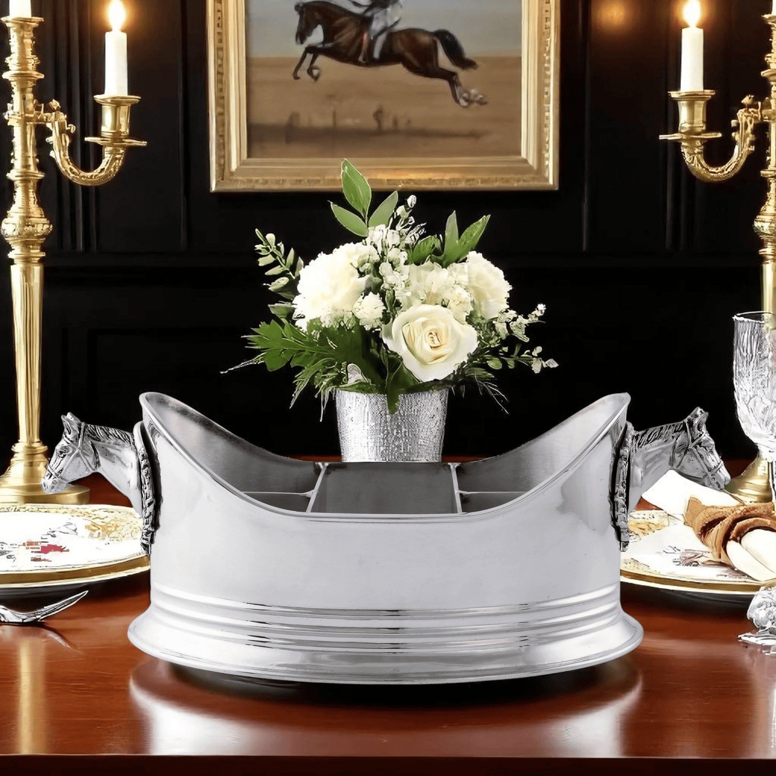 Arthur Court Equestrian Horse Head Silverware Caddy