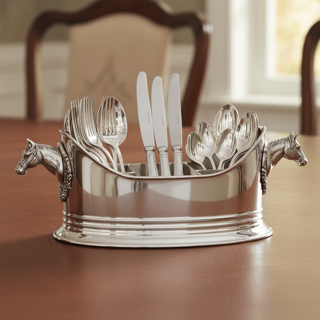 Arthur Court Equestrian Horse Head Silverware Caddy