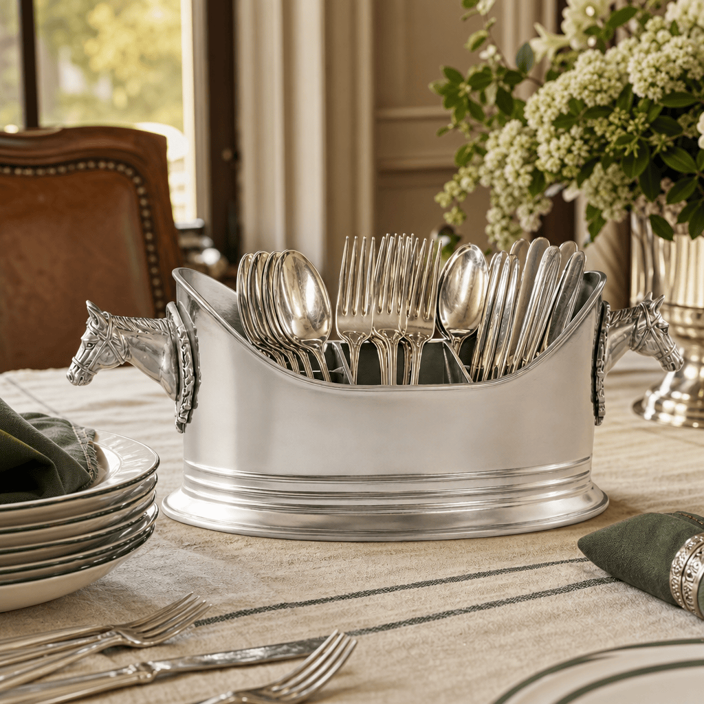 Arthur Court Equestrian Horse Head Silverware Caddy