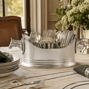 Arthur Court Equestrian Horse Head Silverware Caddy