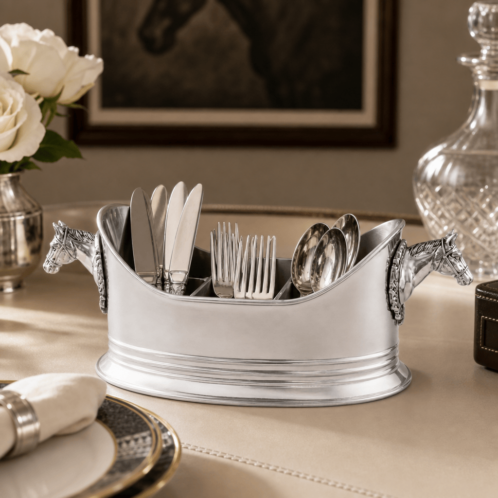 Arthur Court Equestrian Horse Head Silverware Caddy