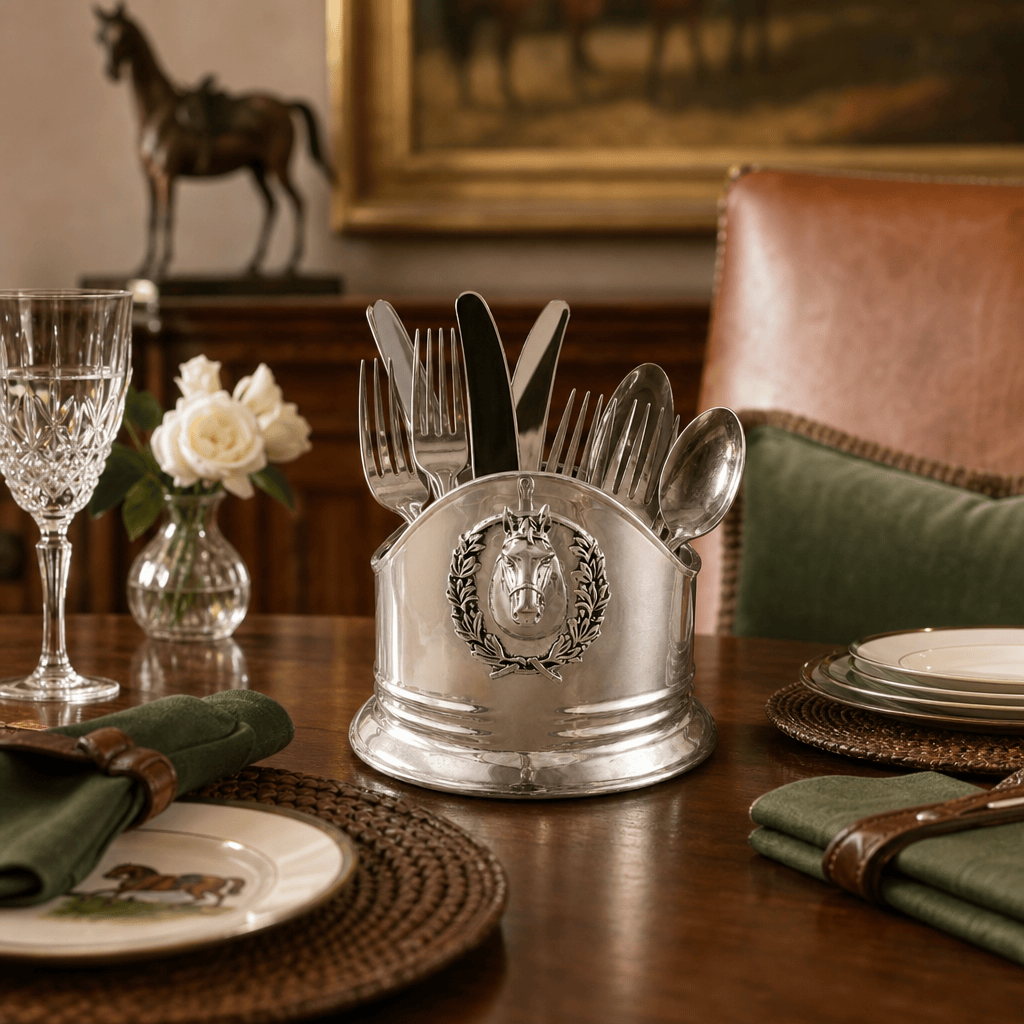 Arthur Court Equestrian Horse Head Silverware Caddy