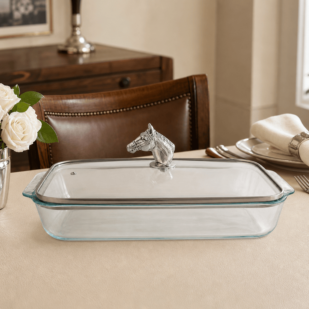 Arthur Court Equestrian Horse Head with Pyrex 3 quart Baking Dish