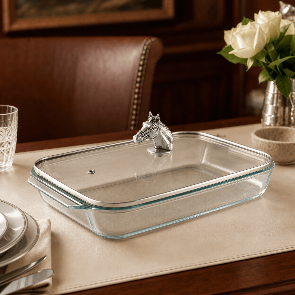 Arthur Court Equestrian Horse Head with Pyrex 3 quart Baking Dish