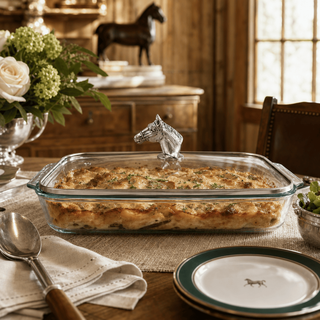 Arthur Court Equestrian Horse Head with Pyrex 3 quart Baking Dish
