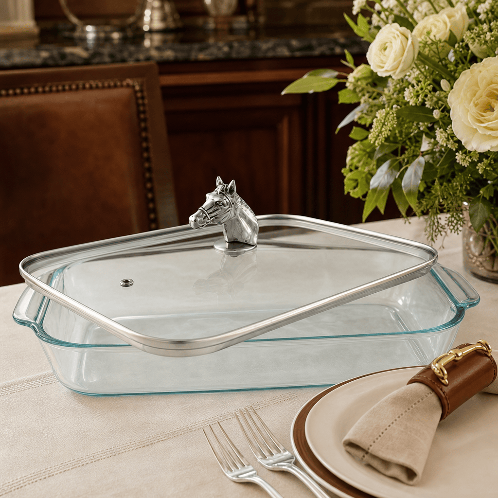 Arthur Court Equestrian Horse Head with Pyrex 3 quart Baking Dish
