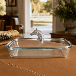 Arthur Court Equestrian Horse Head with Pyrex 3 quart Baking Dish