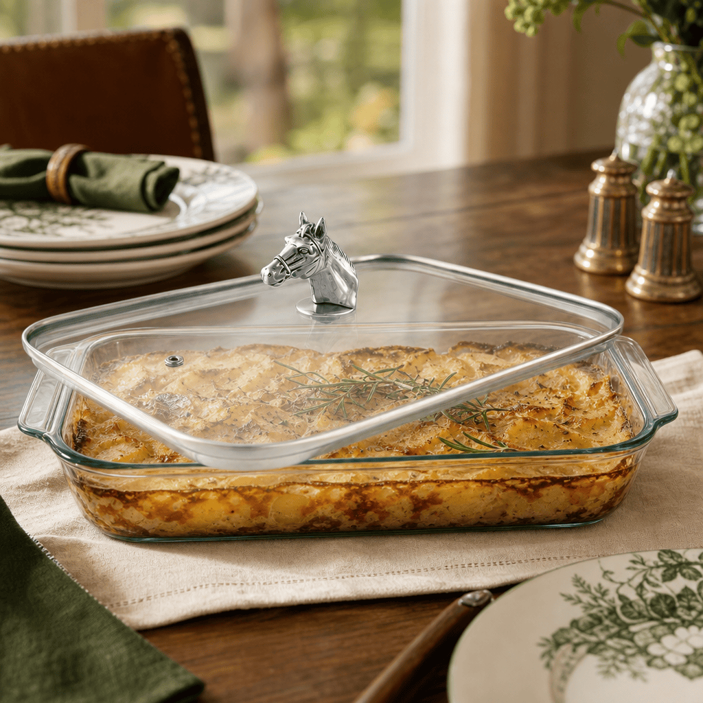 Arthur Court Equestrian Horse Head with Pyrex 3 quart Baking Dish