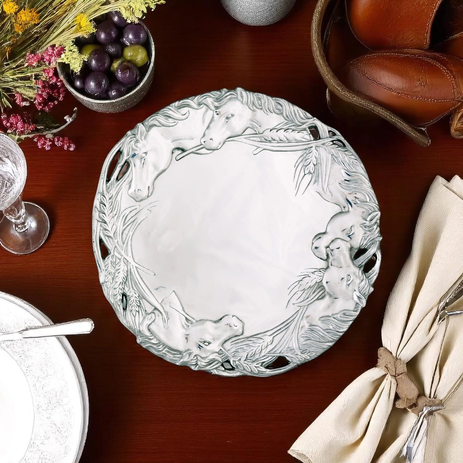 Arthur Court Equestrian Horse Round Tray 12