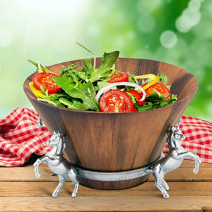 Arthur Court Equestrian Horse Wood Tall Salad Bowl
