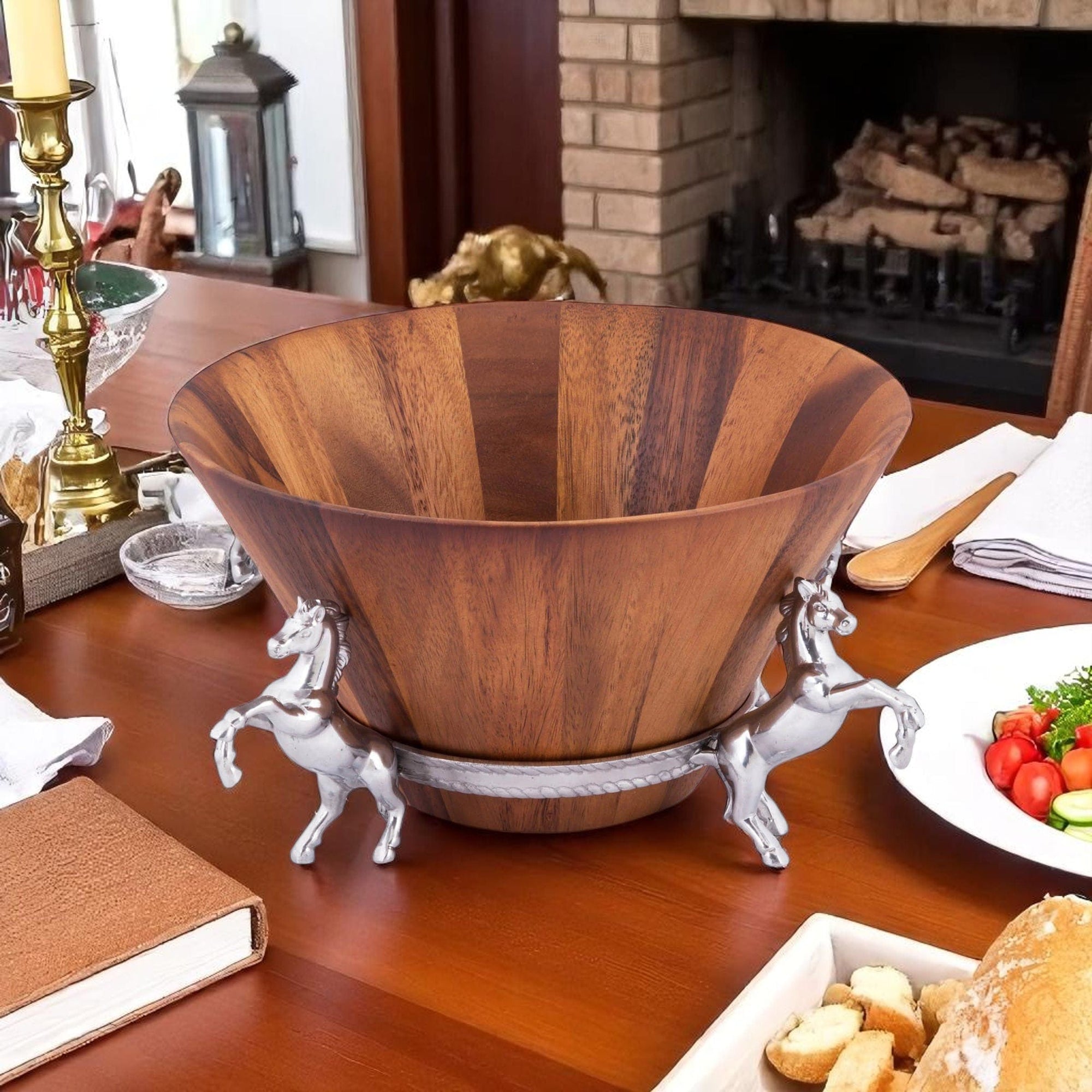 Arthur Court Equestrian Horse Wood Tall Salad Bowl