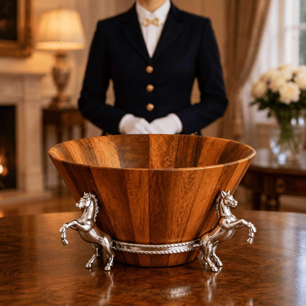 Arthur Court Equestrian Horse Wood Tall Salad Bowl