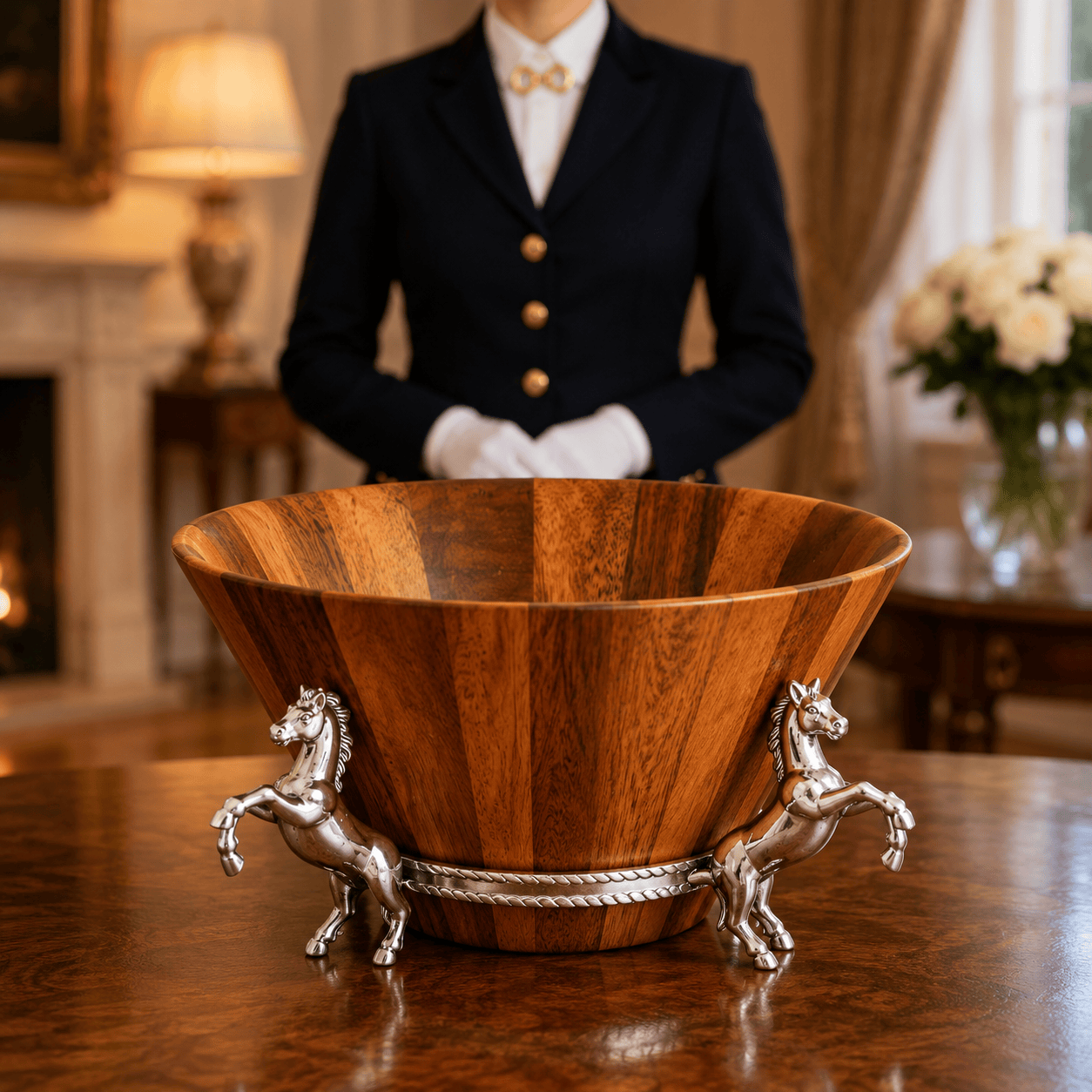 Arthur Court Equestrian Horse Wood Tall Salad Bowl