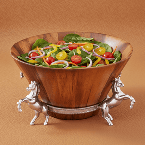 Arthur Court Equestrian Horse Wood Tall Salad Bowl