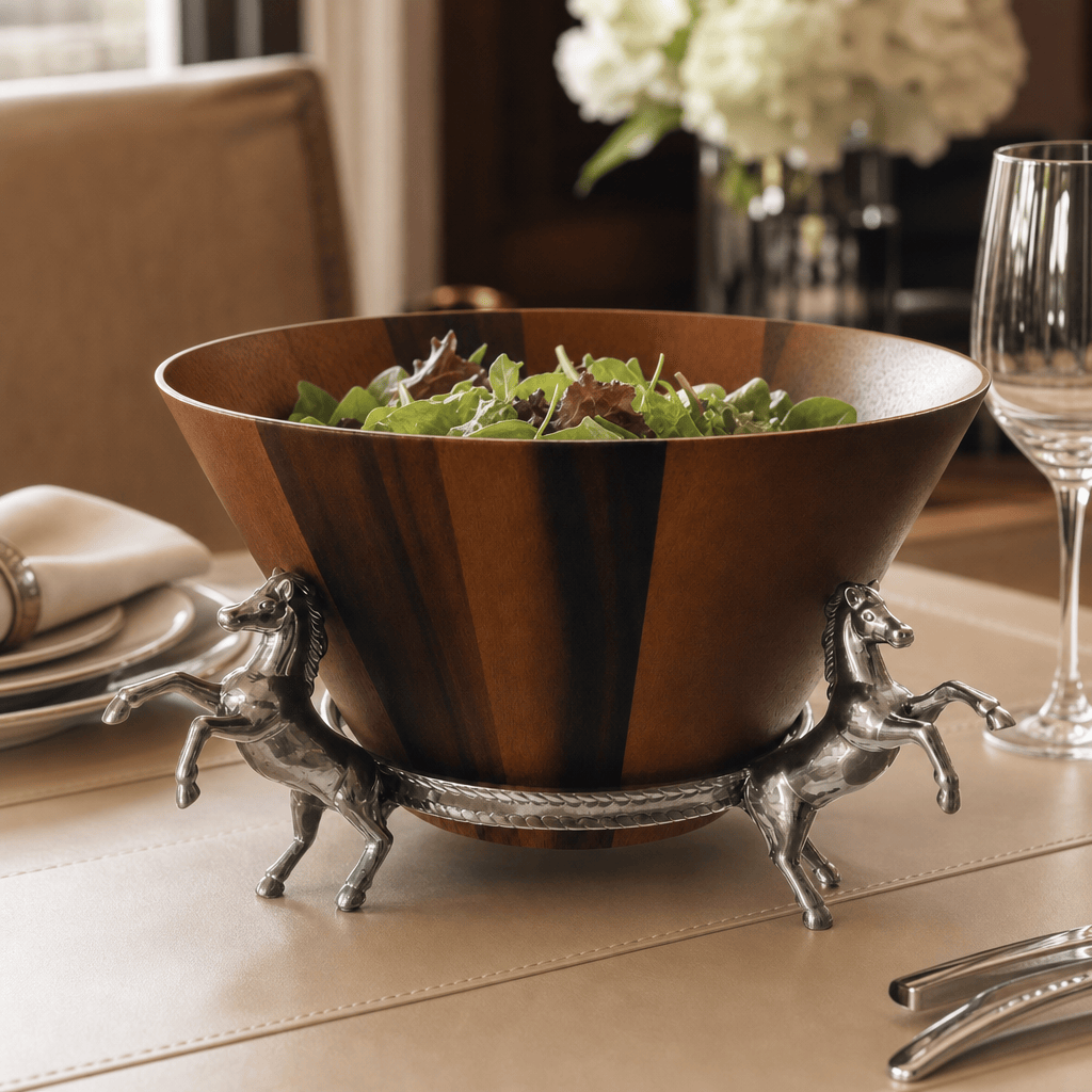 Arthur Court Equestrian Horse Wood Tall Salad Bowl