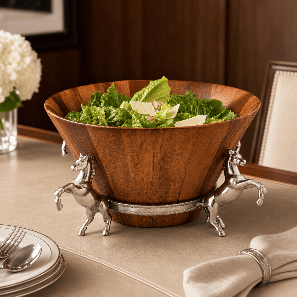 Arthur Court Equestrian Horse Wood Tall Salad Bowl