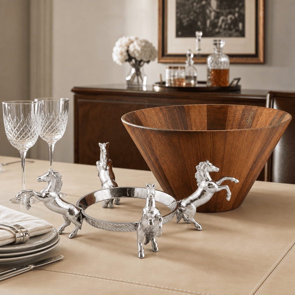 Arthur Court Equestrian Horse Wood Tall Salad Bowl
