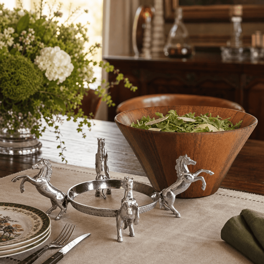 Arthur Court Equestrian Horse Wood Tall Salad Bowl